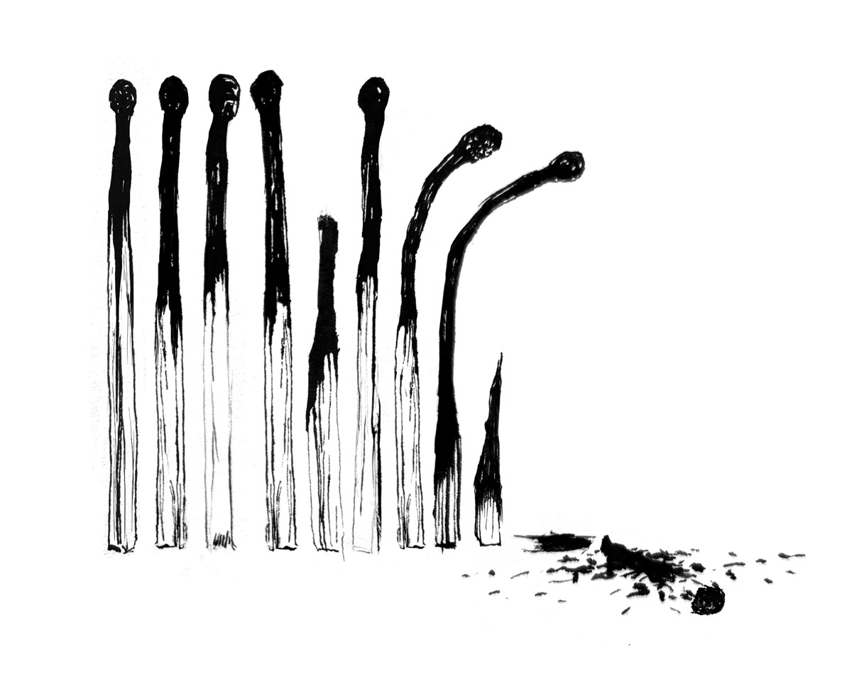 Drawing of a some matches. (Artwork by Lucy Scott.)
