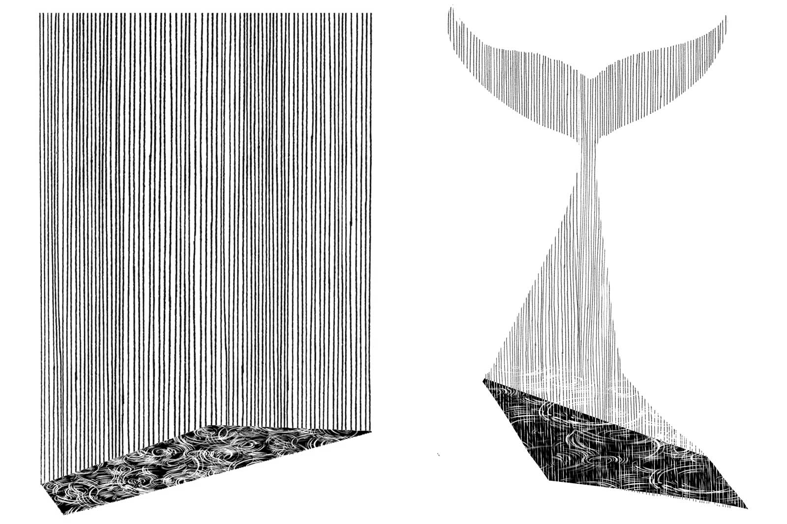 Drawings of rainfall. (Artwork by Lucy Scott.)